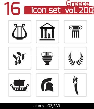 Ancient Greek columns and pillars icons, legal attorney and law office ...
