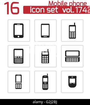 Vector black mobile phone icons set Stock Vector