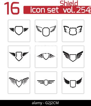 Vector black shield icons set Stock Vector