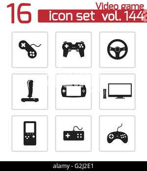 Vector black video game icons set Stock Vector