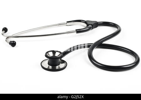 black stethoscope side view isolated on white background Stock Photo