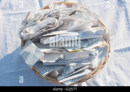Paper Receipts in Basket, High Angle View