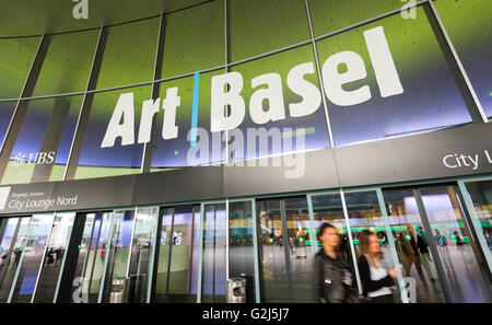 Basel, Switzerland - June 17, 2014: Entry o the exhibition hall of Art Basel 2014, one of the world's largest and most spectacular modern art gatherings in Basel, Switzerland. In 2013 the show attracted 70000 visitors over six show day. Stock Photo