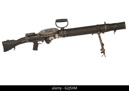 Old WW2 heavy machinegun side view isolated on white Stock Photo