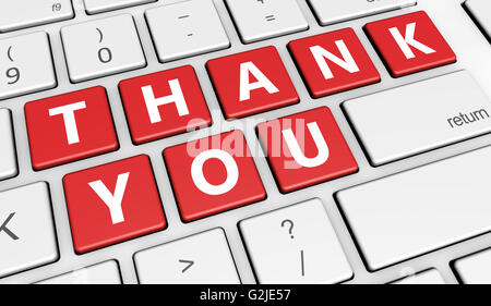 Thank you sign and letters on computer button key marketing and customers thanks giving concept 3d illustration. Stock Photo