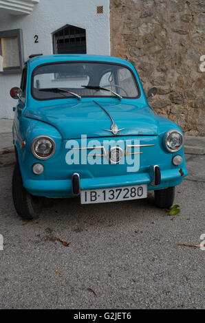 Old blue Fiat 500 car on mallorca Stock Photo