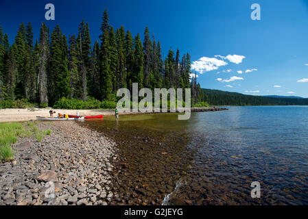 Canoeing and camping on the north arm of Murtle Lake. Wells Gray Provincial Park. Blue River, British Columbia. Canada Stock Photo