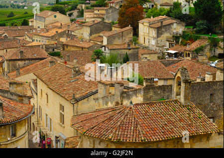 tiled rooftops, Saint Emilion, Gironde Department, Aquitaine, France Stock Photo