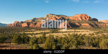 Scenic red rock formations in Coconino National Forest Sedona AZ Geologically - Hematite/Iron oxide sedimentary rock laid down Stock Photo