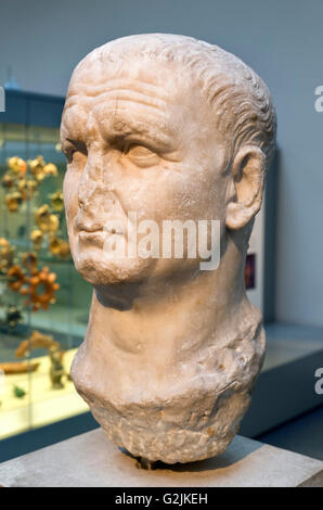 Marble bust of the Emperor Vespasian (AD 9 – 79), ninth Emperor of the Roman Empire (AD 69-79), date of statue c. AD 70-80 Stock Photo