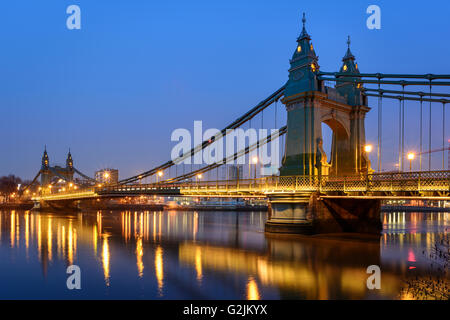 Hammersmith Bridge at night,London,UK Stock Photo