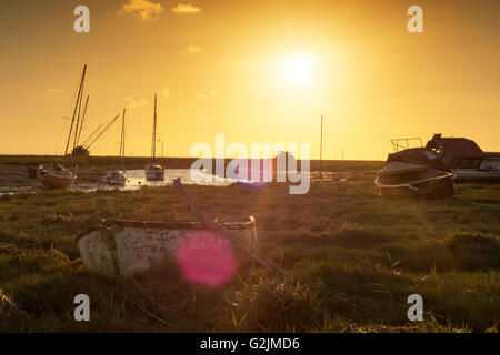 Heswall Boatyard and slipway sunset Stock Photo