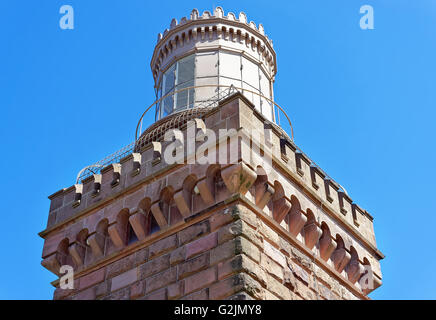 Light station at Sandy Hook. It is called Navesink Twin Lights. Sandy Hook is located in Highlands in Monmouth County of New Jersey, USA Stock Photo
