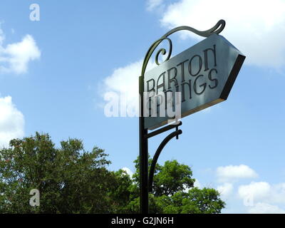 The sign for Barton Springs, a public spring-fed pool in Austin, Texas Stock Photo