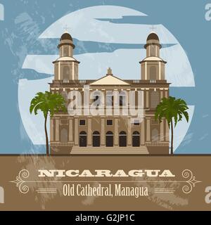 Nicaragua  landmarks. Retro styled image. Vector illustration Stock Vector