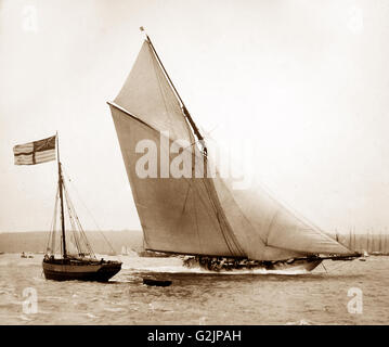 Racing yacht 'Vigilant', winner of the America's Cup in 1893. The photo might have been taken at Cowes, Isle of Wight - Victorian period Stock Photo