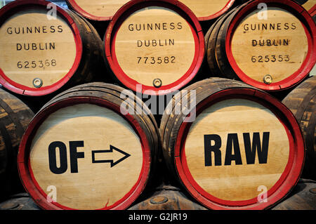 Barrels inside the Guinness Storehouse in Dublin, Ireland Stock Photo