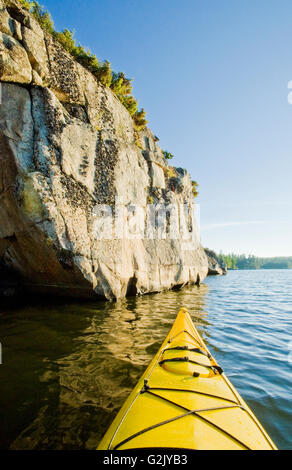 kayak on Lake of the Woods, Northwestern Ontario, Canada Stock Photo