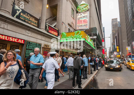 Theatergoers outside the Music Box Theatre to see 'Shuffle Along' in New York on Tuesday, May 24, 2016. Once again the 2015-2016 Broadway season was the highest-grossing season in history according the The Broadway League with audience attendance up 1.6 percent over last season and box office grosses up 0.6 percent. (© Richard B. Levine) Stock Photo