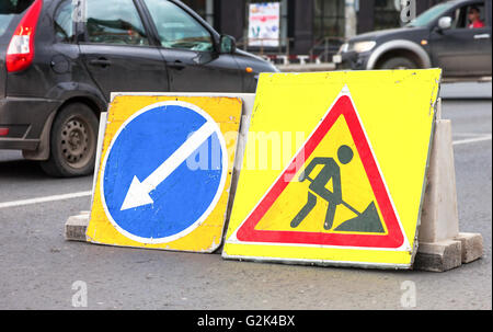 Road signs at the construction site Stock Photo - Alamy