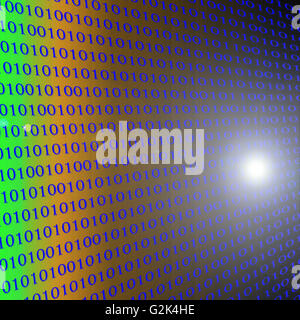 Abstract coloring deep sea gradients background with visual lens flare effect,binary code numbers one and zero Stock Photo