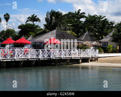 Beautiful Caribbean beach with golden sand and coconut trees and warm tropical sea...Royal Decameron Hotel Stock Photo