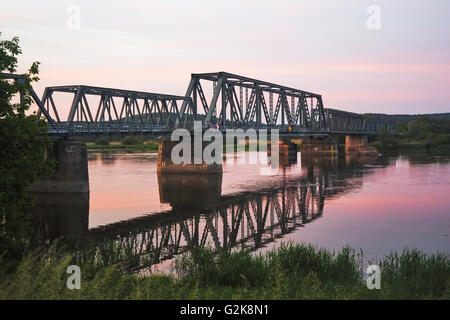 old railway bridge across the Oder Stock Photo