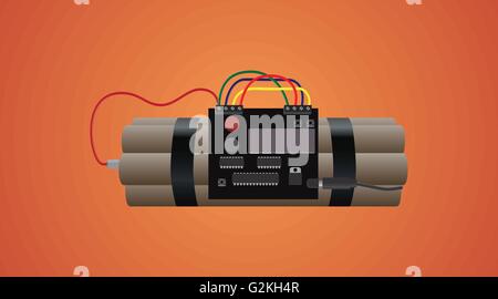 bomb dynamite isolated with timer and wire orange background Stock Vector