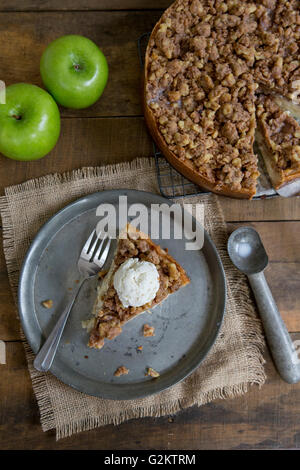 Sour Cream Apple Pie on Tin Plate Stock Photo