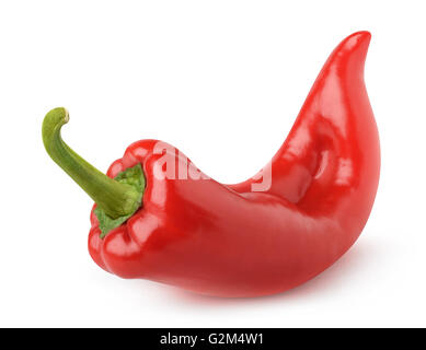 Isolated bell pepper. One curved red capsicum pepper isolated on white background with clipping path Stock Photo