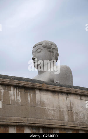 A gigiantic monolithic statue of Bahubali, also known as Gomateshwara, Vindhyagiri Hill, Shravanbelgola, Karnataka, India. Stock Photo