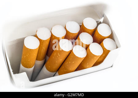 Top view of a pack of cigarettes over white background Stock Photo