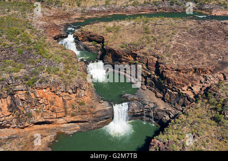 Aerial shot of Mitchell Falls right after the wet season. Stock Photo