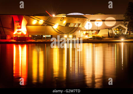 Illuminated National Museum of Australia in Canberra. Stock Photo