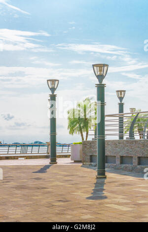 Guayas river and hill view at the boardwalk in Puerto Santa Ana in Guayquil, Ecuador. Stock Photo