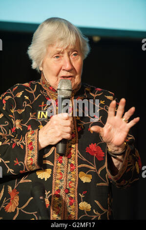 Baroness Shirley Williams speaking at a Pro European rally in Sheffield City Hall during the EU Referendum campaign of 2016 Stock Photo