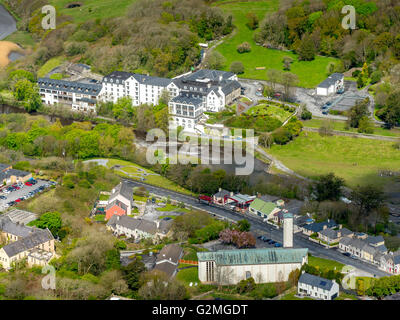 Aerial view, Falls Hotel Ennistymon, Ennistymon on Inagh River, COUNTY CLARE, Clare, Ireland, Europe, Aerial view, Stock Photo