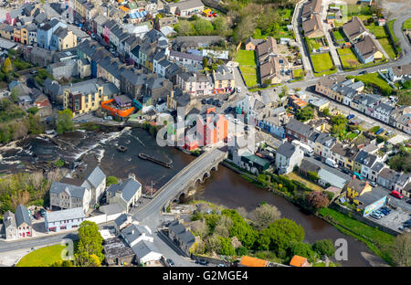 Aerial view, Ennistymon on Inagh River, Ennistymon, COUNTY CLARE, Clare, Ireland, Europe, Aerial view, birds-eyes view, aerial Stock Photo