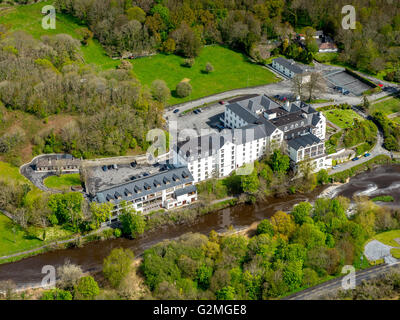 Aerial view, Falls Hotel Ennistymon, Ennistymon on Inagh River, COUNTY CLARE, Clare, Ireland, Europe, Aerial view, Stock Photo