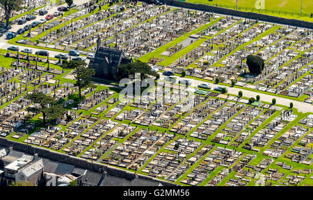 Aerial, New Cemetery, Bohermore, central cemetery with stone graves, Galway,, COUNTY CLARE,,, Europe, Aerial view, Stock Photo