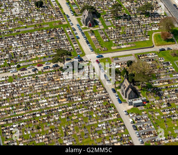 Aerial, New Cemetery, Bohermore, central cemetery with stone graves, Galway,, COUNTY CLARE,,, Europe, Aerial view, Stock Photo