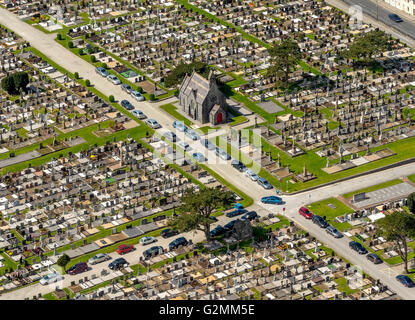 Aerial, New Cemetery, Bohermore, central cemetery with stone graves, Galway,, COUNTY CLARE,,, Europe, Aerial view, Stock Photo