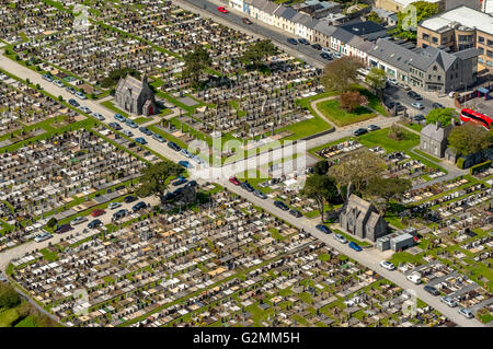 Aerial, New Cemetery, Bohermore, central cemetery with stone graves, Galway,, COUNTY CLARE,,, Europe, Aerial view, Stock Photo