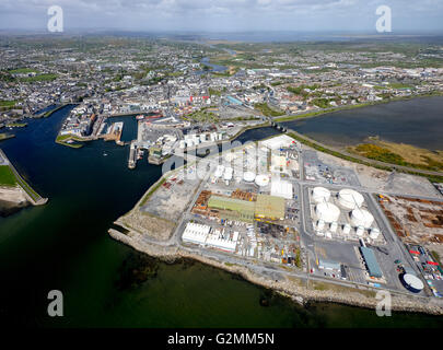 Aerial view, harbor, Galway Business Enterprise Park, The Docks, Galway, Galway, COUNTY CLARE, Galway, Ireland, Europe, Aerial Stock Photo