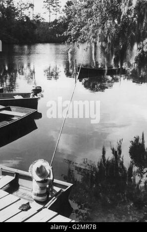 north carolina,new bern,a boy fishing in the river scott creek,1957 Stock Photo