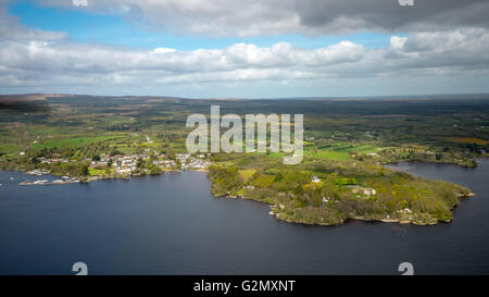 Aerial view, Marina of Mountshannon, sailing paradise, Lake Derg, Lough Derg on the River Shannon, COUNTY CLARE, Clare, Ireland, Stock Photo