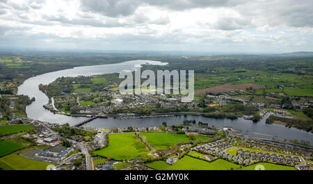 Aerial view, Killaloe Co.Clare and towards Ballina Co Tipperary on river Shannon, COUNTY CLARE, Tipperary, Ireland, IE, Europe, Stock Photo