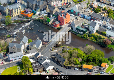 Aerial view, Ennistymon on Inagh River, Ennistymon, COUNTY CLARE, Clare, Ireland,, IE, Europe, Aerial view, birds-eyes view, Stock Photo