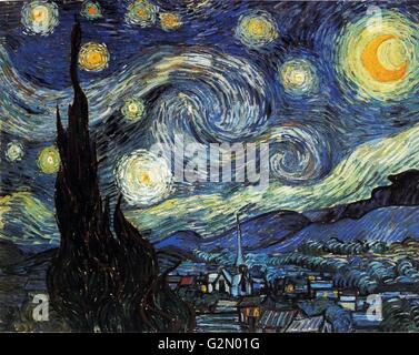 Painting titled 'The Starry Night' by Vincent Willem van Gogh Stock ...