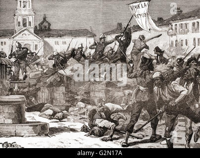 A Republican insurrection in Malaga, Spain during The Glorious Revolution( La Gloriosa, 1868–1873). Stock Photo